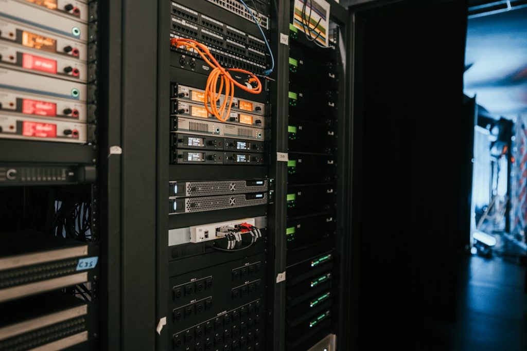 Linux dedicated server hosting rack in a data center